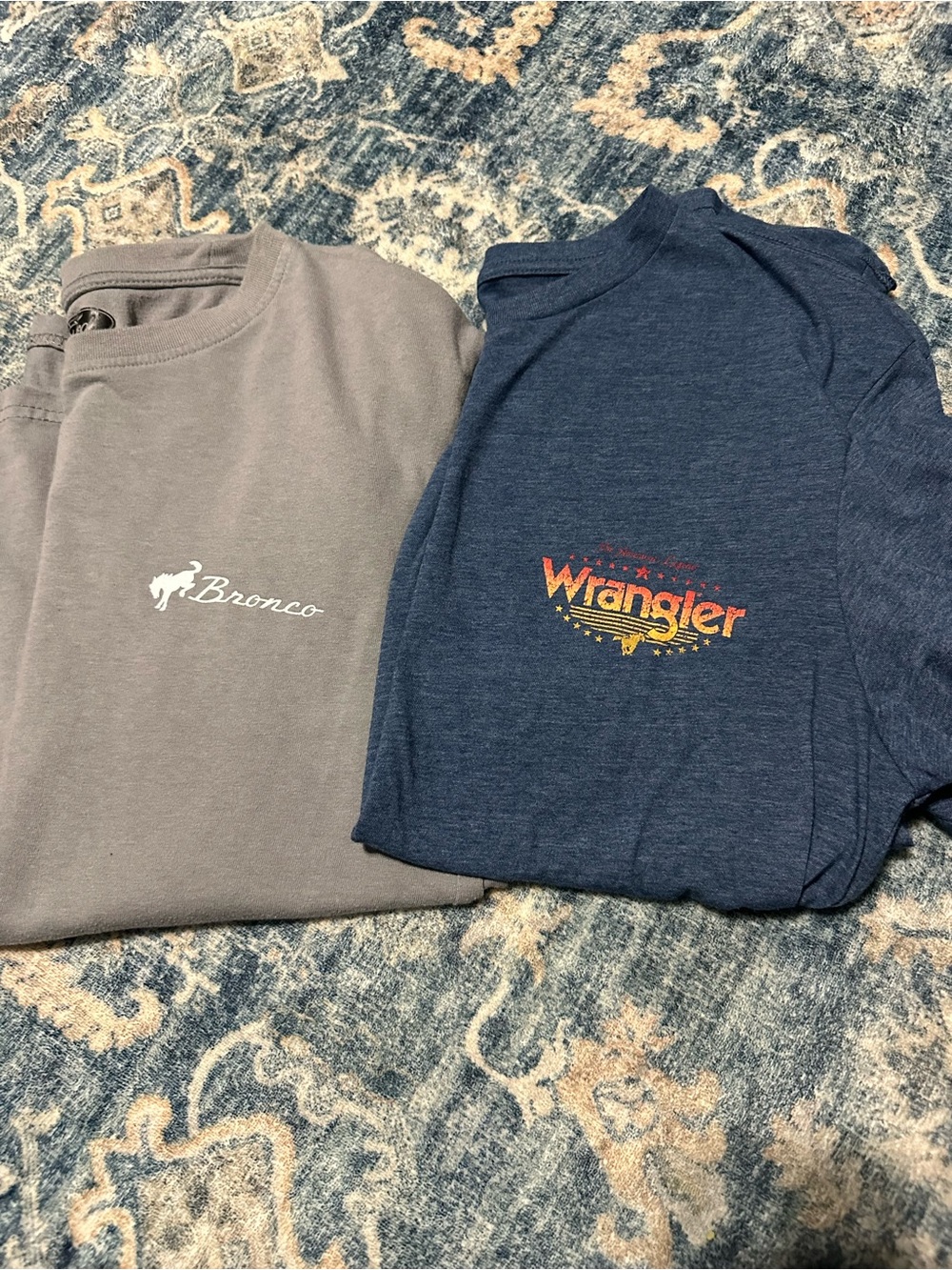 Wrangler Blue Tee & Bronco Gray Logo Tee - Casual Graphic Set
